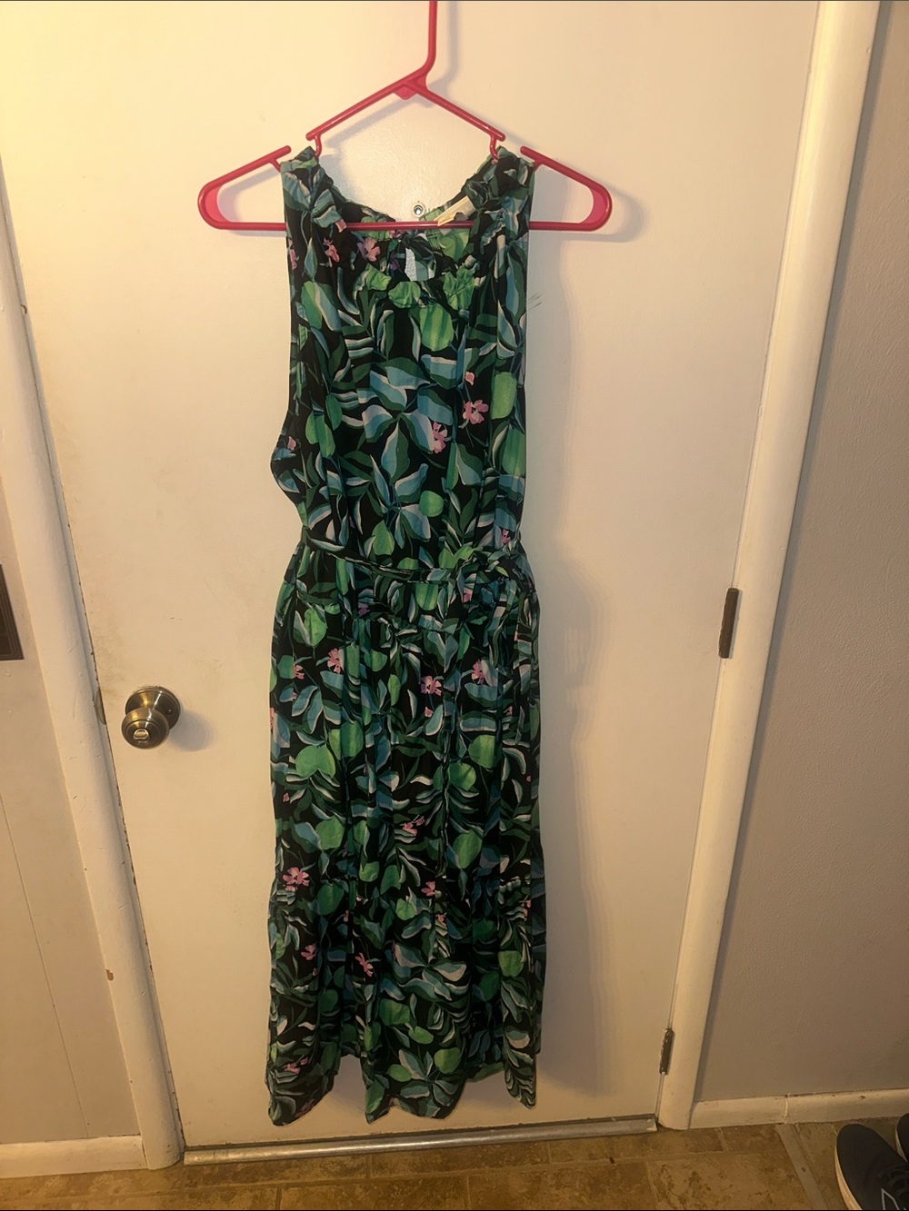 Ava & Viv Teal and Black Leaf-Print Maxi Dress - only worn once!